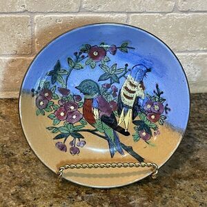 VTG Asian Plate Bowl 6" Hand Painted Birds Flowers Multicolor‎ Porcelain